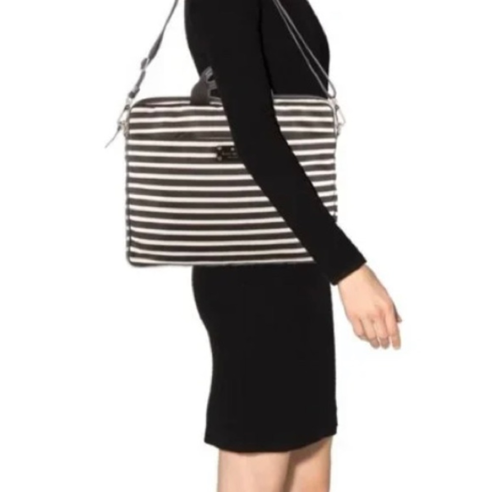 NWT Kate Spade New York Chad Black & White Stripe Laptop Bag With DustBag